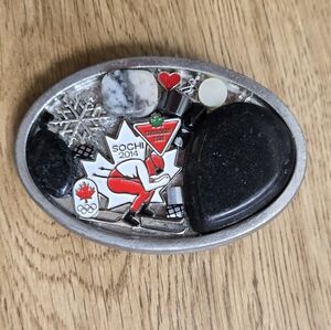 Belt Buckle HAND CRAFTED Metal & Stone Olympic SKI Themed